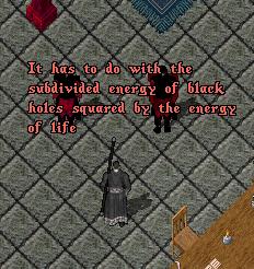 [Screenshot of Blackthorn saying 'It has to do with the subdivided energy of black holes squared by the energy of life']